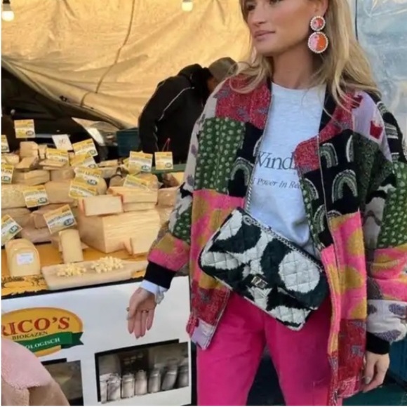 #26 LAST 1! Multicolor patch zip up lightweight bomber coat - Picture 2 of 12